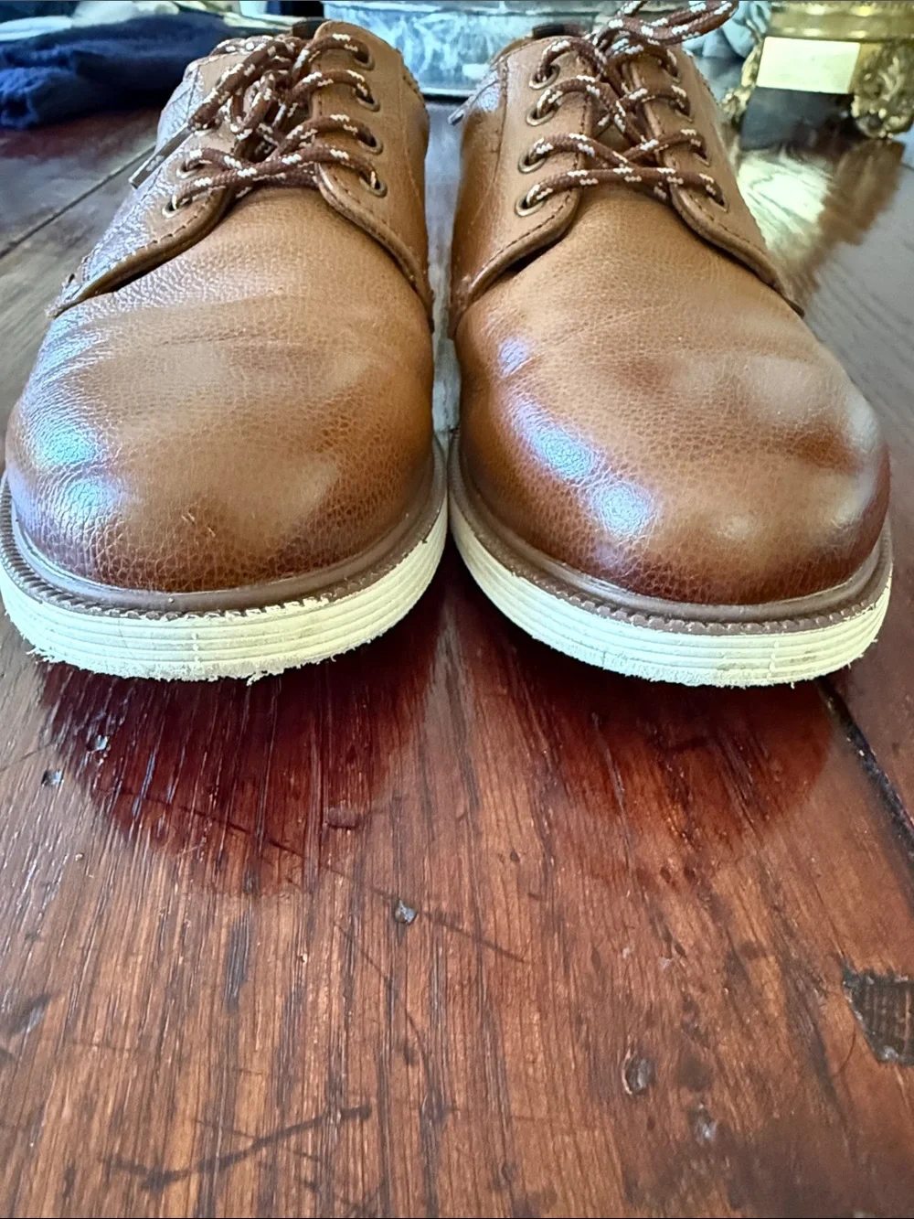 Florsheim Boys Cognac Brown Leather Derby Lace-Up Shoes